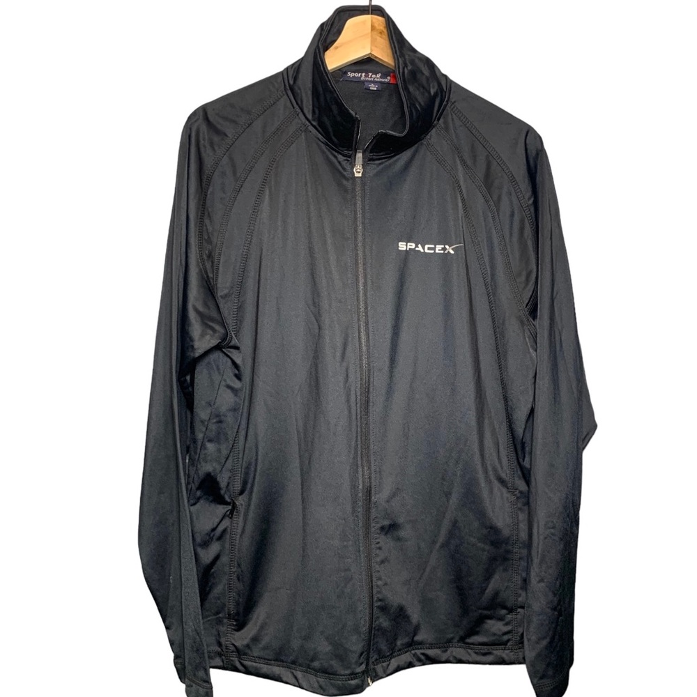 Space X  Jacket Mens Large Black Long Track Full Zip Sport Tek